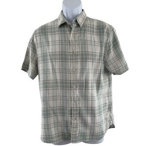Vince Shirt Mens Small Green Gray Plaid‎ Classic Fit Short Sleeve Button Down